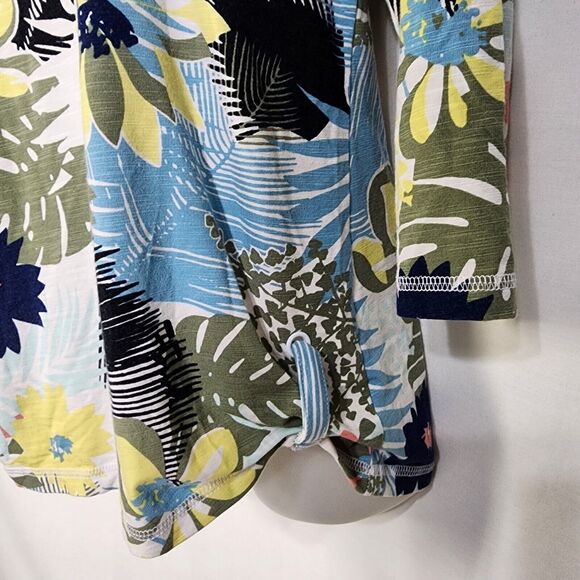 T by Talbots Womens Tee T Shirt Size SP Floral Grommet Tab 3/4 Sleeve Scoop Neck - Picture 5 of 10